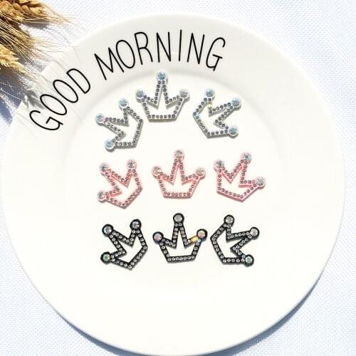 30pcs/lot Rhinestone Glitter Patches Crown Pattern Cute Patch Apparel Sewing Material Patches For Clothing Garment Decorative