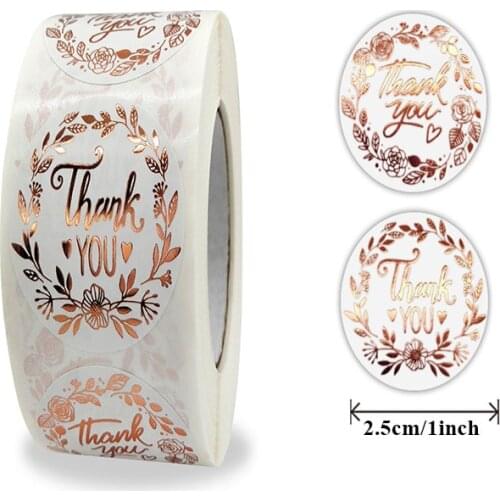 500Pcs Floral Gold Foil Thank You Stickers 1'' White Paper Label Sticker for Small Business Gift Packaging, Wedding, Party Favor