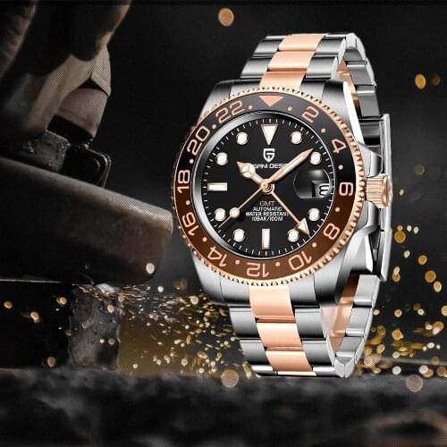 PAGANI DESIGN GMT Mens Mechanical Watch Top Brand Luxury Sapphire Glass Stainless Steel Waterproof Watch Clock relogio masculin