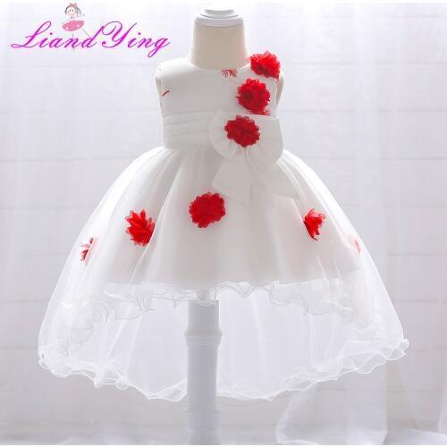Flower Newborn Baby Dress 2018 New Summer Cute Baby Girls Clothes Mesh Solid Infant Clothing 1 Year Birthday Dress