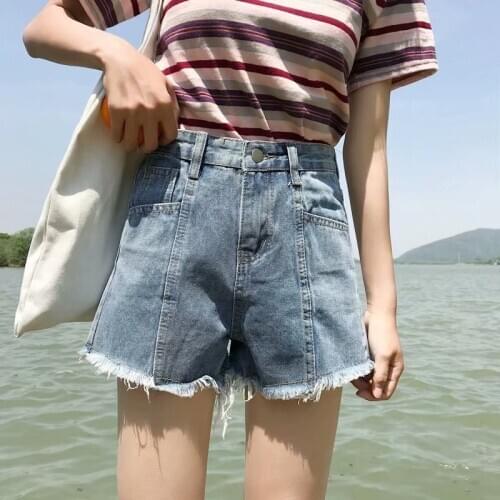 Denim shorts female summer 2020 new black wild wide-leg pants a-line short pants student hot pants