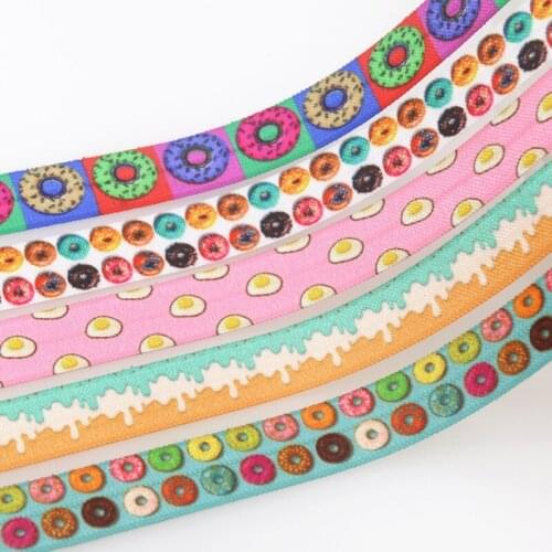 DHK 5/8'' 50yards Cupcake Donuts Egg Printed Fold Elastic FOE Stretch Ribbon Hairbow Headwear Headband DIY OEM S1487