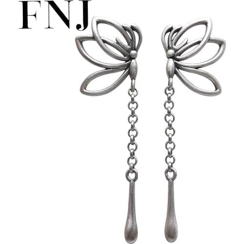 FNJ Butterfly Tassel Earrings 925 Silver Original Pure S925 Sterling Silver Drop Earring for Women Jewelry Vintage