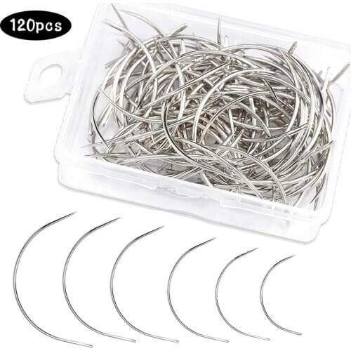 LMDZ 120pcs C-Shape Curved Steel Needles with Box for Hand Sewing Shoes Blanket Sofa Pillow Handmade Diy Accessories Tool