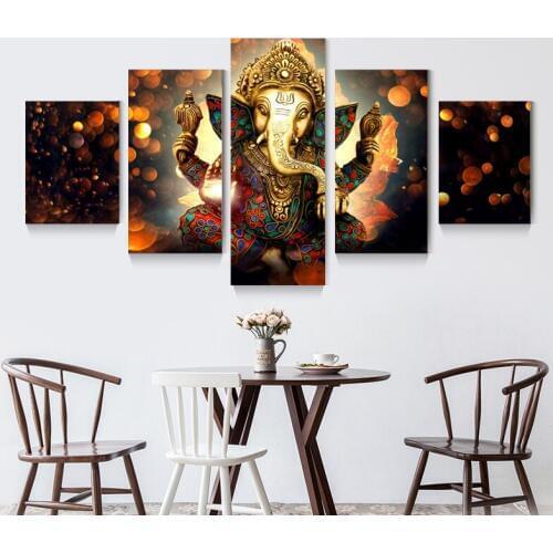5 Panel Elephant Trunk God Oil Painting Cuadros Decor Modular Abstract Elephant Painting Wall Pictures For Living Room Unframed