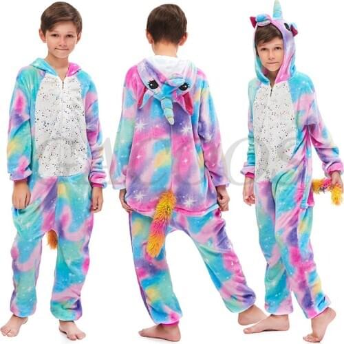 Unicorn Onesies Jumpsuits Unisex Winter Kigurumi Pajamas Kids Nightwear Anime Costumes Big Boys Girls Flannel Sleepwear Pyjamas