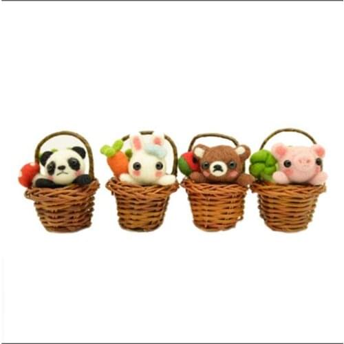 Rabbit, Panda, Basket, Mini-rattan Car Decoration wool needlepoint kit wool felt needle felting decoration craft needlecraft DI