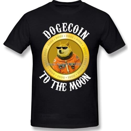 Cool Mens Moon Astronaut Meme Crypto Doggy Shirt Men Short Summer Sleeve TShirt Doge Dogecoin Bitcoin Currency Casual T-Shirt