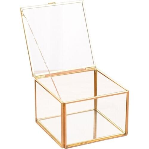 Square Opening Glass Geometry Garden Jewelry Boxs Mirror Jewelry Storage Box Eternal Flower Decoration Box Crafts