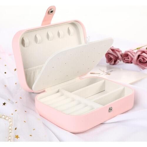 Small Travel Jewelry Case 3Layer Jewelry Box Organizer PU Storage Case White