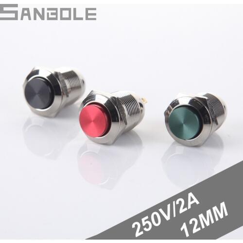 Metal Push Button Switch 12mm Reset Momentary Small Micro High Round Type Power Doorbell Normally Open 250V/2A