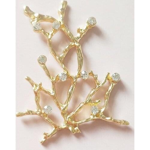 10 PCS 34*43mm Fashion Metal Alloy Crystal Rhinestones KC Gold Branch Connectors Charm For Jewelry Making