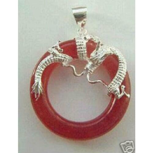 Fancy red circle Natural Stone dragon pendant