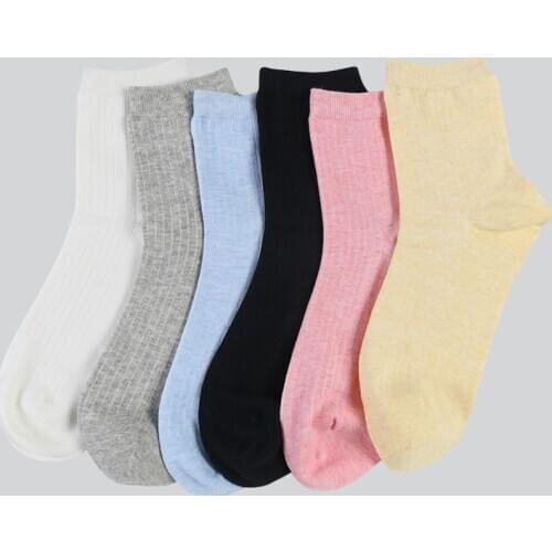 DONG AI 6 Pairs Women Cotton Socks Simple Lovely Soft Sock Breathable Vertical Strip Female Girls Casual Short Warm Short Socks