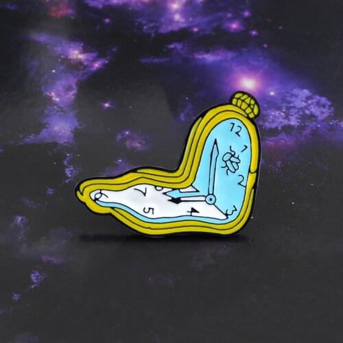2018 new Cartoon Distorted Clock Enamel Brooch Fairy Tale Alice Deformation Clock Cowboy Shirt Pin Jewelry fashion accessories