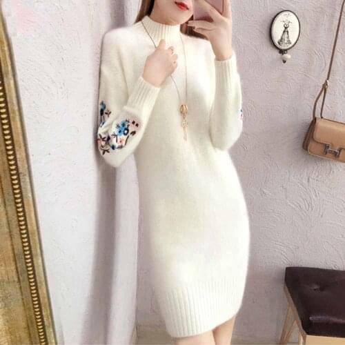 2021 New Autumn And Winter Fashion Dresses Thick warm Dress Imitation Sweater Dress Long Sleeve Warm Dress Faldas Mujer Moda