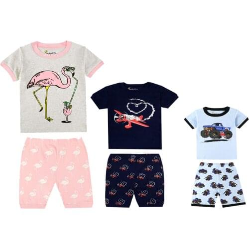 Kids Short Sleeve Pajama Set Children Clothing Summer Boys Girls Home Clothes Tops+Shorts Suit Sleepwear For 2 3 4 5 6 7 Years