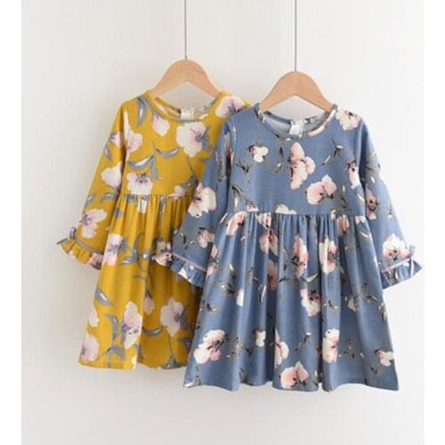 Baby Girl Princess Dress Kids Long Sleeved Dresses Autumn New Teenager Cute Girl Clothes Childrens Elegant Floral Long Dresses