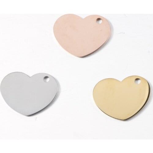 Custom Logo Charms Pendant Stainless Steel Mirror Polished 15*20mm Blank Stamp Heart Charms for Keychain 20pcs/lot