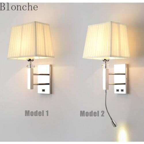 Modern Fabric Wall Lamp Hotel Wall Lamp Room Wall Lamp Stainless Steel Reading LED Double Living Room Bedroom Lamp Decoration