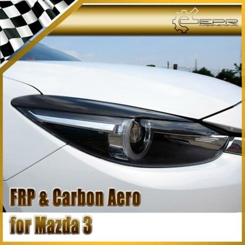 Car-styling Carbon Fiber Headlight Eyebrow Glossy Fiber Finish Eyelid Bumper Auto Body Kit Fit For Mazda Mazda 3 Axela BM 2014