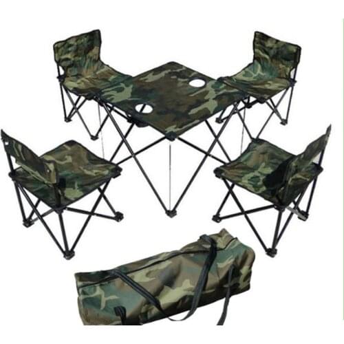 Outdoor camping table and chair five-piece portable beach hiking picnic seat fishing camouflage chair for camping Travel