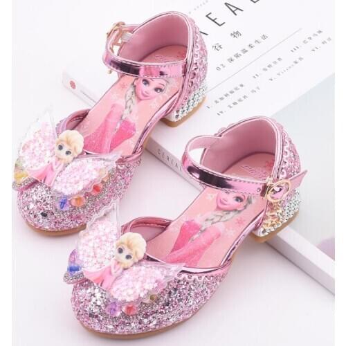 Girls Party shoes Elsa Princess Shoes Leather Glitter Crystals Rhinestones Knot Kids Shoes Elsa sneaker children Christmas gift