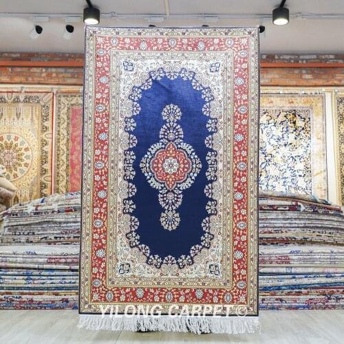YILONG 3'x5' Turkish silk carpet garden carpet exquisite luxury blue traditional oriental rugs (LH852B3x5)