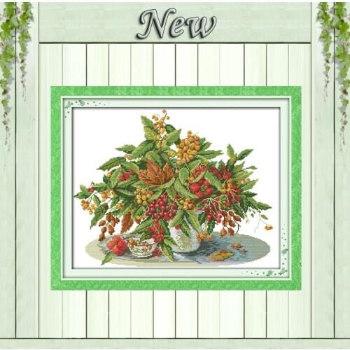 Cherry vase,counted printed on the fabric DMC 14CT 11CT Cross Stitch kits,embroidery needlework Sets,Flowers handmade Home Decor