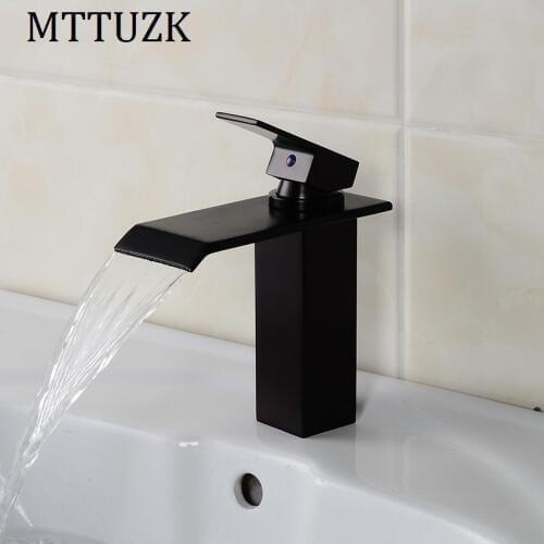 Vidric European style cold and hot waterfall tap Black bathroom single handle faucets bath washbasin mixer taps