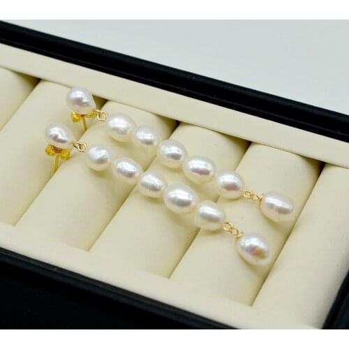 Baroque earrings, ladies gold earrings, handmade white baroque pearl jewelry, exaggerated long pearl earrings, free shipping