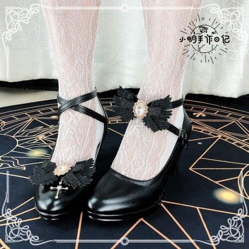 Womens Round Toe Cross Rhinestones Wing Decor Stilettos Creepers Oxfords High Heel Shoes Lolita Cosplay New 2021