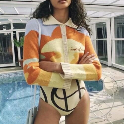 Women Button Down Sweater Crop Top Long Sleeve Y2k Knit Cardigans Sweater Autumn Winter Tops