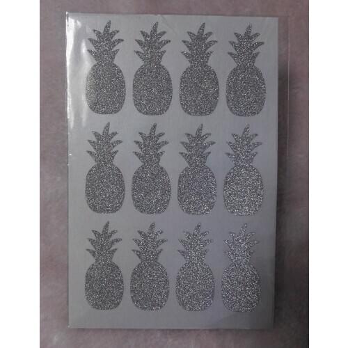 1.6x3.8cm Pineapple silver glitter sticker label