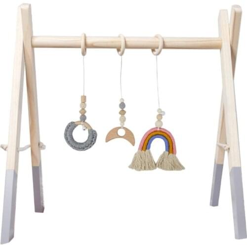 1Set Nordic Cartoon Baby Wooden Gym Fitness Frame Rack Hanging Pendant Toys Kit 97BC baby room baby gifts