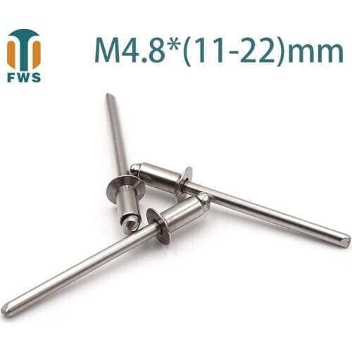 10 PCS M4.8*(11-22)mm Stainless Steel Countersunk Head Break Mandrel Blind Rivet Nail Pop Rivets for Furniture Car Aircraft