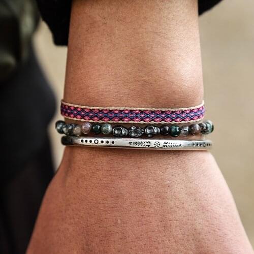 2021 Fashion Simple Mens Bracelet Tibetan Buddhism Handmade Weave Lucky Knot Rope Natural Skull Stone Beads Bracelets