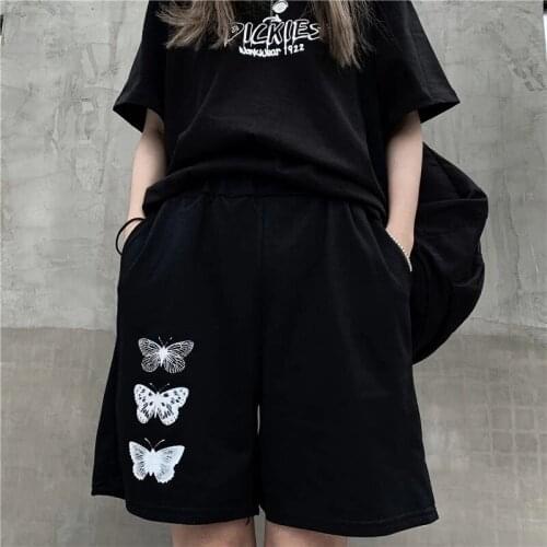 2021 Women Butterfly Printed Loose And Casual Short Pants Elastic Waist Shorts with Pockets Three Butterfly Patterns