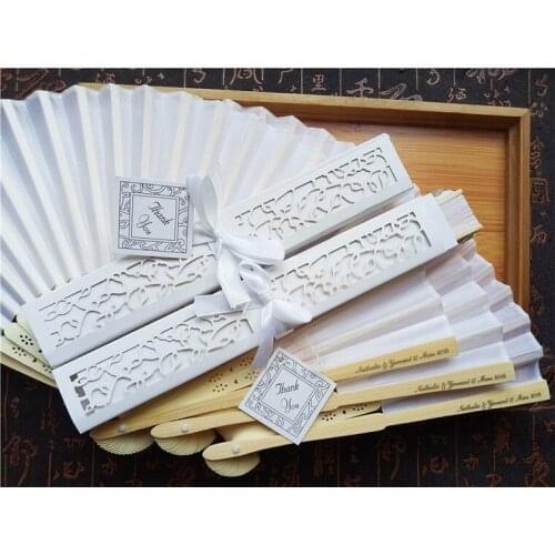 30 pcs/lot Personalized Luxurious Silk Fold hand Fan in Elegant Laser-Cut Gift Box +Party Favors/wedding Gifts+printing