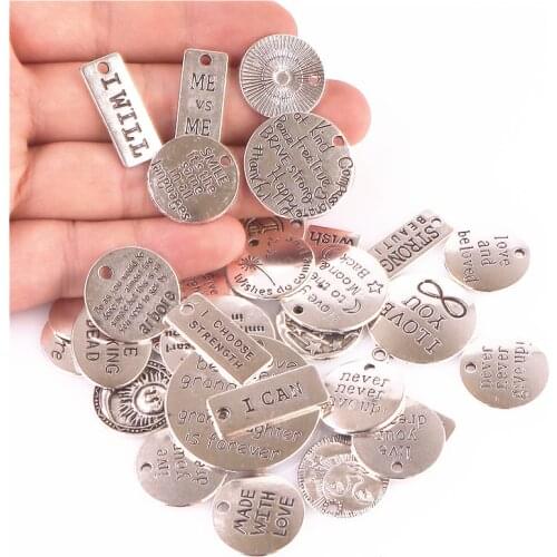30pcs/Lot Metal Message I Can & I Will Charms Inspiring Words Live You Dream Pendant For Bracelet Keychain Jewelry Making 23208