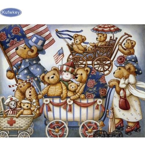 3D DIY Diamond Painting Cross StitchFamily of bears Needlework Mosaic Square Drill Icon 5D Diamond embroidery Kits Wall stickers