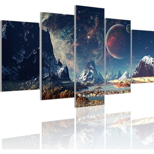 Fantasy Nature Space Mountains 5 Panels Canvas Painting HD Poster Wall Art Print Picture Living Room Interior Home Decor Frame