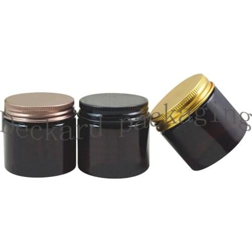 50pcs 50ml Empty Travel Aluminum Cap Brown Cream Cosmetic Jar Brown plastic pot with metal cap Hand Cream Cosmetics container