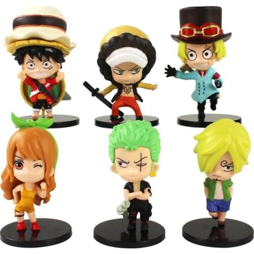 6pcs/Set 8-11cm OP Monkey D Luffy Nami Zoro Sanji Sabo Law Kawaii Cute PVC Action FIgure Mini Model Toys Kids GIft Brinquedos
