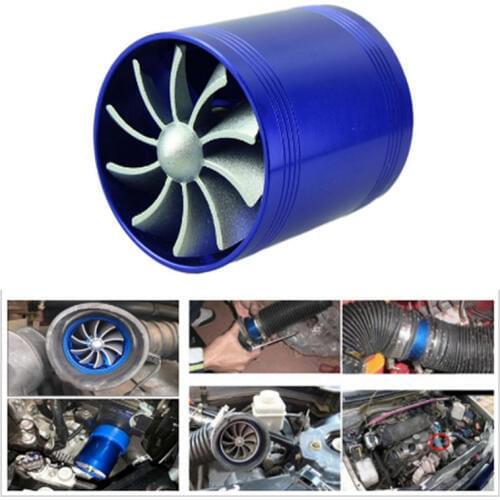 Car Supercharger Double Blue Engine Enhancer Turbine Turbo Charger Air Filter Intake Fan Fuel Gas Saver Kit Car Accessories