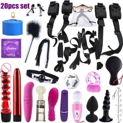 20pcs set Bondage Adult Products Sex toys bundle Erotic Toys For Adults Vibrators Condom candle Bdsm