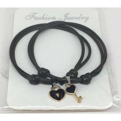 1 Pair New Arrival Couple Bracelet Alloy Key Heart Lock Charm Bracelet Handmade Jewelry Rope Bracelet Lovers Gifts For Women