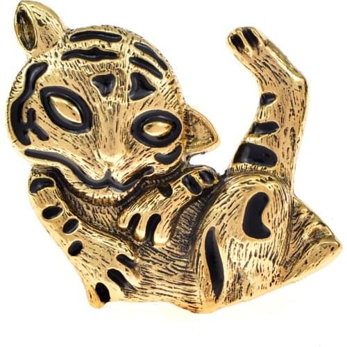 CINDY XIANG New Black Enamel Tiger Brooches For Women And Men Zodiac Cute Animal Metal Brooch Pins Kids Accessories Jewelry Gift