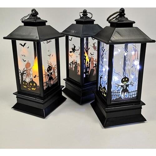 Party Wedding Halloween Decoration For Home Vintage Castle Pumpkin Witch Ghost Candle Lamp LED Light Hanging Wind Lantern Lamp