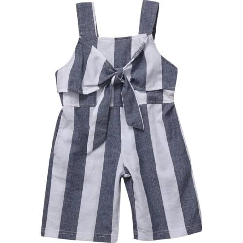 Toddler Kids Baby Girls Striped Sleeveless Bow Jumpsuit Romper Playsuit Girls Overall Summer 2017 Body suit Clothes Wear Outfit